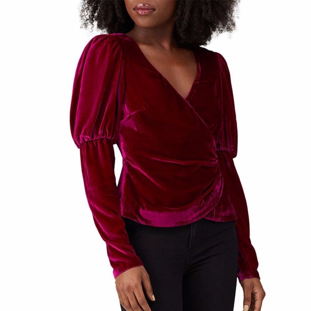Cinq à Sept Theo Velvet Faux Wrap top pink - XS